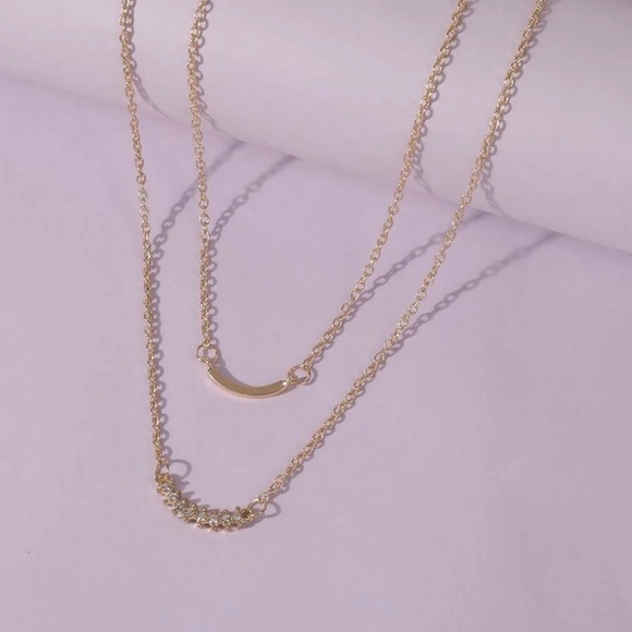 NWOT Gold Rhinestone Double Strand Necklace - Picture 3 of 6